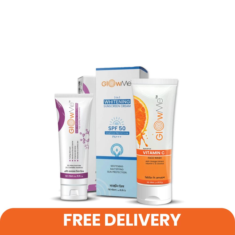 Brightening Combo 3 in 1 Whitening Sunscreen, Vitamin C Facewash & Brightening Cream